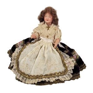 Vintage 7"  Folk Doll with Purple Velvet Dress and Lace Details